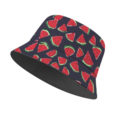 Amasnay Neon Bucket Hat Cotton Double-Side-Wear Reversible Sun Hat for Women Men, Summer Vacation Travel Beach Fisherman Hat - color: Navy Watermelon