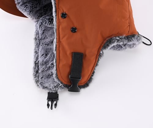 Home Prefer Waterproof Mens Faux Fur Trooper Trapper Hat Hunting Warm Winter Hat with Ear Flaps Visor Face Mask - color: Caramel Brown