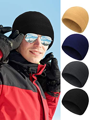 SATINIOR 4 Pcs Skull Caps Fleece Warm Beanie for Men Women - color: Black, Khaki, Navy Blue, Grey, size: X-Large