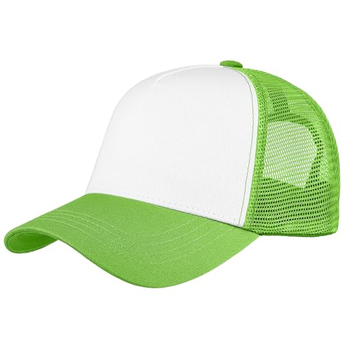 Falari 5-Panel Mesh Baseball Cap, Trucker Hat, Structured Plain Design, Cotton, Adjustable Size - color: 1pk Light Green