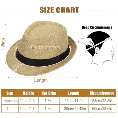 Ultrafun 5 Pack Short Brim Fedora Classic Summer Beach Sun Hat Panama Cap for Men Women - color: 5pack-beige, size: Large