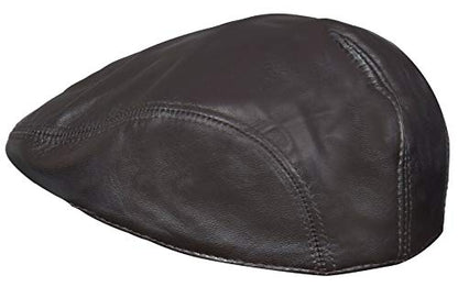 Men's Real Soft Leather Ivy Beret Newsboy Gatsby Golf Cabbie Flat Cap Hats - color: Brown, size: X-Large
