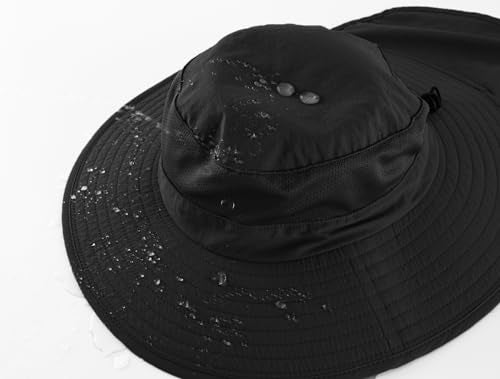 Home Prefer Outdoor UPF50+ Mesh Sun Hat Wide Brim Fishing Hat with Neck Flap Sun Hat for Men Women - color: Black