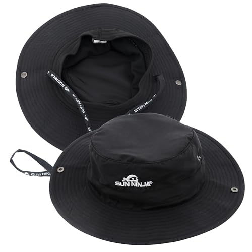 SUN NINJA Bucket Hat for Men and Women, Wide Brim UPF 50+ Protection - color: Black