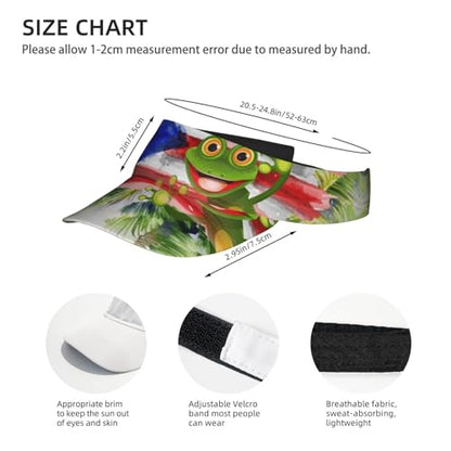 Puerto Rico Flag Sun Visors Hat Golf Tennis Visor for Women Men - Summer Wide Brim Ponytail Beach Hats Packable - color: Puerto Rico Tropical Frog