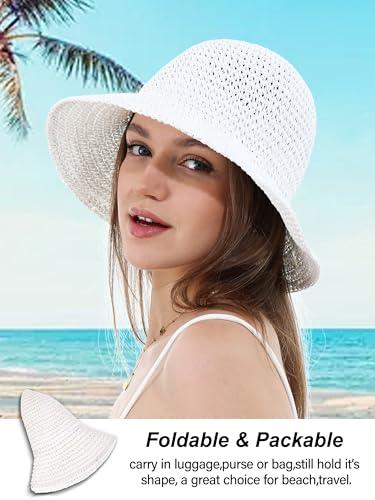 sy soul young Women's Straw Sunhat Wide Brim Hand Woven Beach Bucket Hat - color: White