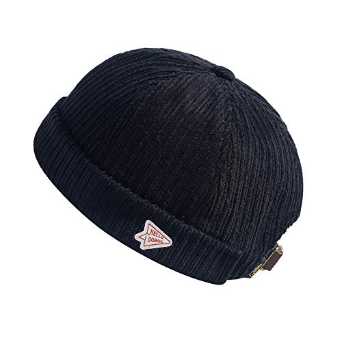 jerague Beanie Hat for Men Women Brimless Cuffed Hat Skullcap Watch Cap Adjustable - color: A2-black/Khaki(2 Pack)