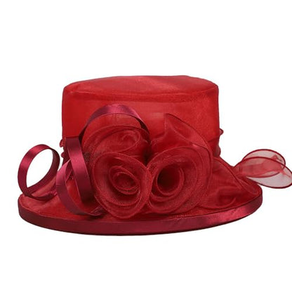 Floral Wedding Hat for Women's Tea Party Fascinators Kentucky Church Derby Hats - color: Wine Red