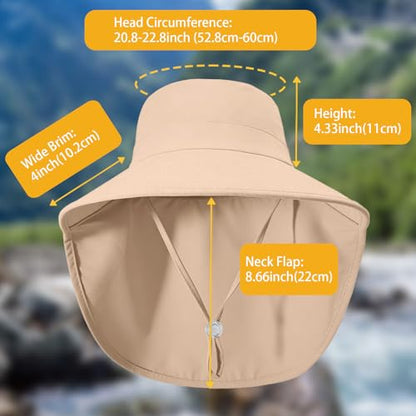 Ruqizhi Sun Hats for Women with Neck Flap Ponytail Hole Women Sun Hats Rollable UV Protection Fishing Hats Wide Brim UPF 50+ - color: Khaki