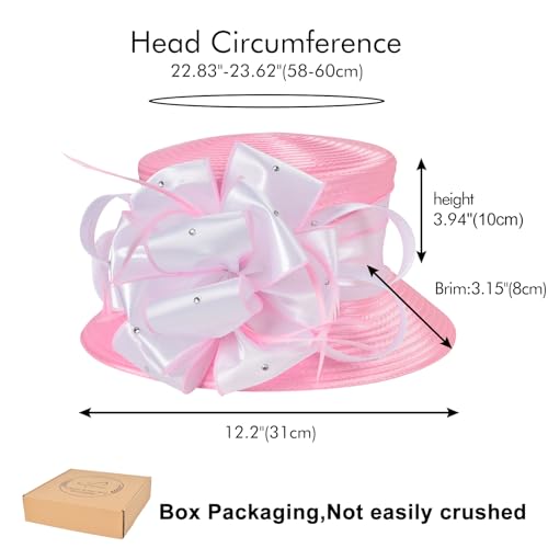 2026 Bucket Hats for Women Ladies Girls, Autumn Winter Fascinator Hat for Derby Kentucky Church Bridal UV Protection - color: A-4585b-pink/White