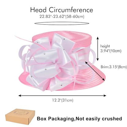 2026 Bucket Hats for Women Ladies Girls, Autumn Winter Fascinator Hat for Derby Kentucky Church Bridal UV Protection - color: A-4585b-pink/White