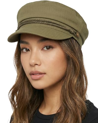 Funky Junque Greek Fisherman Newsboy Cap, Cotton Captains Bakerboy Hat - color: Olive