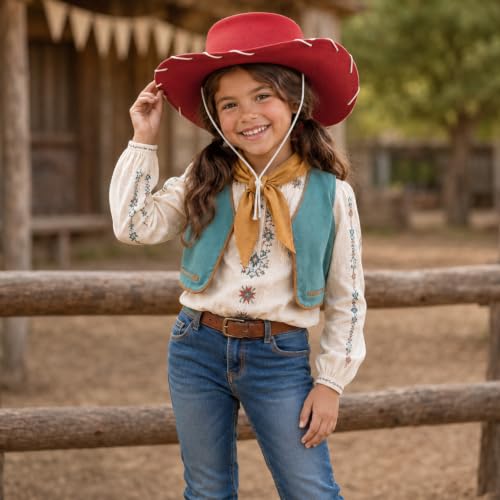 Cowboy Hat Kids 3-8t,Felt Cowgirl Hat for Western Costume - color: Red