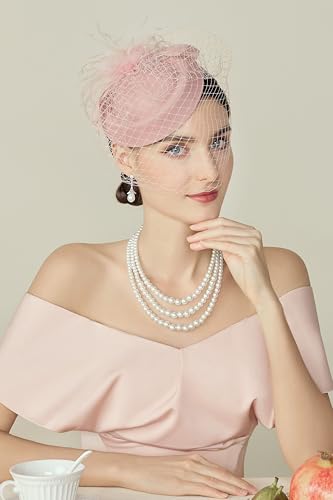 BABEYOND Fascinators Hats for Women Tea Party Pillbox Derby Wedding Hat - color: Nude Pink