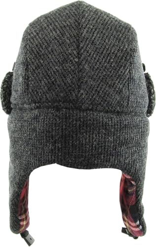 Wool Blend Aviator Trapper hat Trooper Ear Flaps Ushanka Eskimo Russian Warm Winter Cold… - color: Dark Gray Plaid Lining