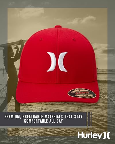 Hurley Mens Textured Fitted Baseball Cap, Moisture Wicking, Curved Brim - color: Red, size: Small-Medium