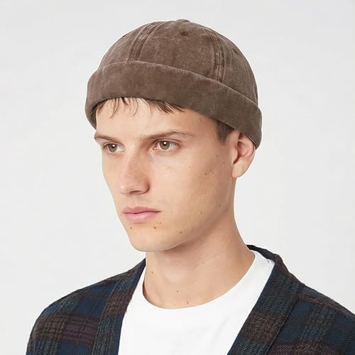 Initlove Docker Hat for Men Vintage Brimless Sailor Hat Beanie Cap - color: Coffee + Coffee