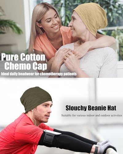 100% Cotton Summer Beanie for Men Women, Thin Soft Slouchy Beanies - color: 2pcs Black+army Green, size: Medium