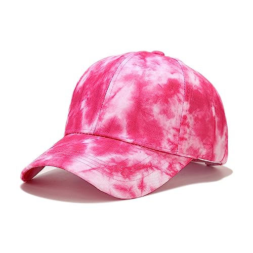 BEARUN Cotton Tie Dye Low Profile Cap Hiphop Baseball Cap Fashion Dad Hat - color: Hot Pink
