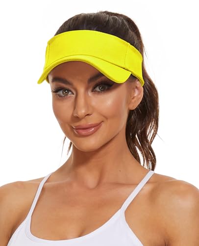 Quick-Dry Sun Visors for Women-Anti-Wrinkle Adjustable Sports Visor Hat Golf Tennie Running Beach Hat Yellow
