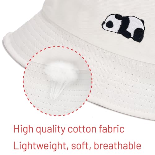 Cotton Bucket Hat for Women Men Summer Travel Sun Beach Bucket Cap, Unisex Outdoor Fisherman Hat - color: Panda White
