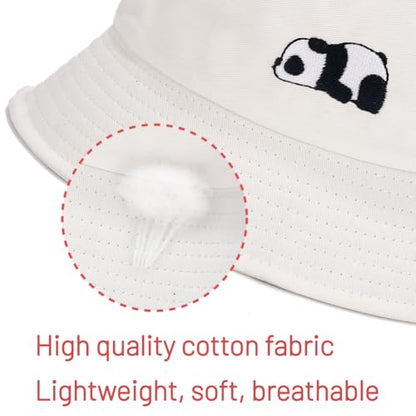 Cotton Bucket Hat for Women Men Summer Travel Sun Beach Bucket Cap, Unisex Outdoor Fisherman Hat - color: Panda White