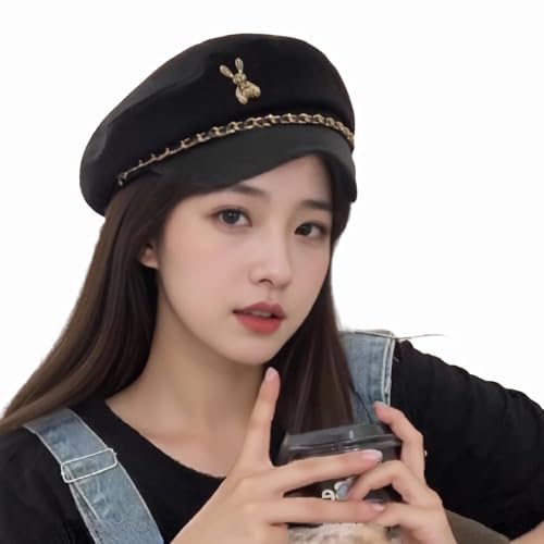 CHIC DIARY French Cotton Beret Hat for Women Adjustable Winter Beret Cap - color: #3 Black - One Size