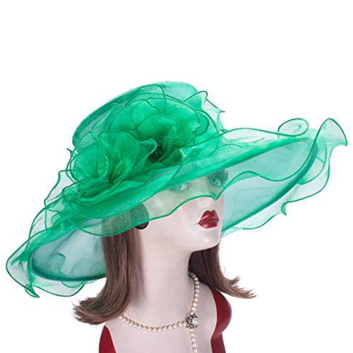 Lawliet Womens Dressy Wide Brim Church Wedding Occasion Sun Hat A613 - color: Green