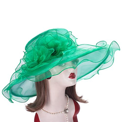 Lawliet Womens Dressy Wide Brim Church Wedding Occasion Sun Hat A613 - color: Green