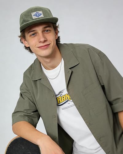 CLAPE Snapback 5 Panel Hat for Men, Washed Cotton Vintage Flat Brim Cap - color: 5p02-washed Green