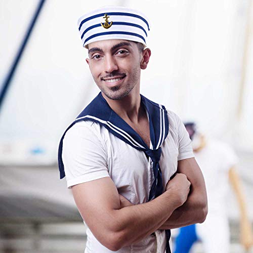 Syhood 12 Pcs Blue with White Sailor Hats Captain Navy Hat - style: Delicate Style