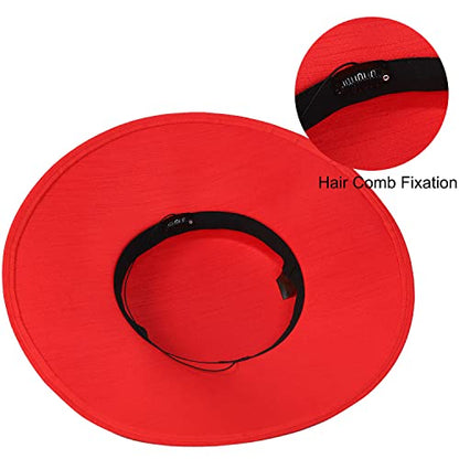 Fascinators Women Wide Brim 20s 50s Derby Pillbox Hat Bowknot Cocktail Tea Party Church Dress Hats - color: Red