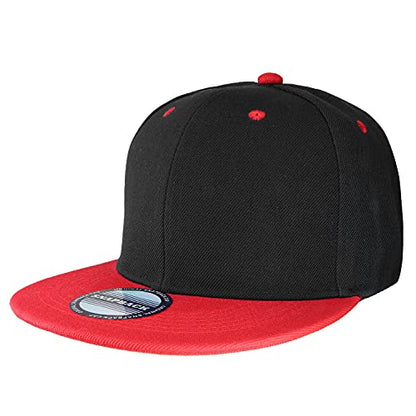 Falari Wholesale 12 Pack Snapback Hat Cap Hip Hop Style Flat Bill Blank Solid Color Adjustable Size - color: 12-pack Black/Red