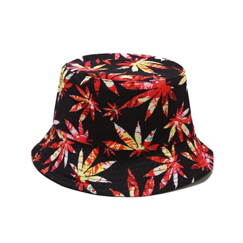 Punk Black Green Red Leaf Weed Fisherman Caps Bucket Hats Hip Hop Gorro Outdoor Men - color: Black Orange