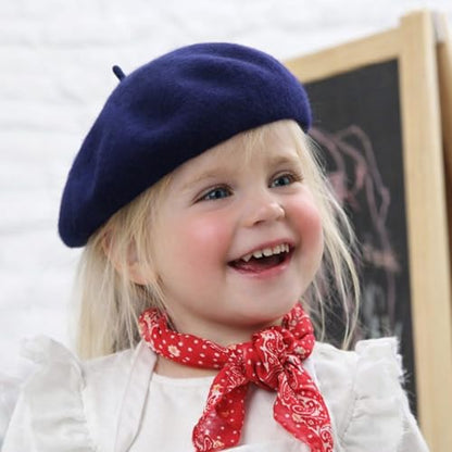 Wheebo Berets for Kids Wool French Beret Hats Artist Painter Hats for Little Girls Boys Solid Color Style - color: Navy