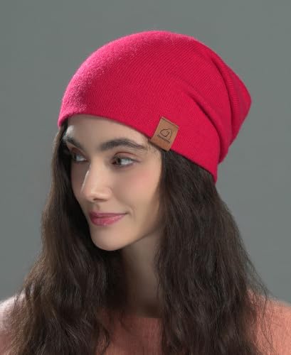 jaxmonoy Slouchy Knit Beanies Winter Hats for Women Men Soft Warm Reversible Slouch Cuffed Skull Knitted Beanie Cap - color: Red