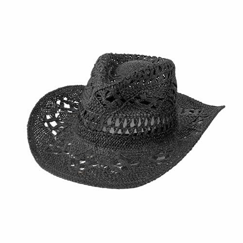 Lifup Straw Cowboy Sun Hats for Women, Western Cowgirl Hats - color: Black