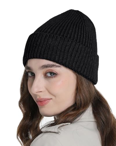Wool Beanie for Men Women, Seamless Knit Cuffed Warm Winter Hats - color: 1pcs-carbon Gray