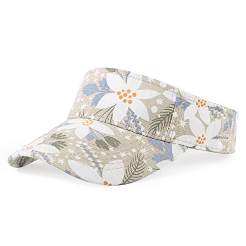 HH HOFNEN Sports Sun Visor Hats Cotton Adjustable Golf Caps for Men Women - color: #1d Flower Khaki