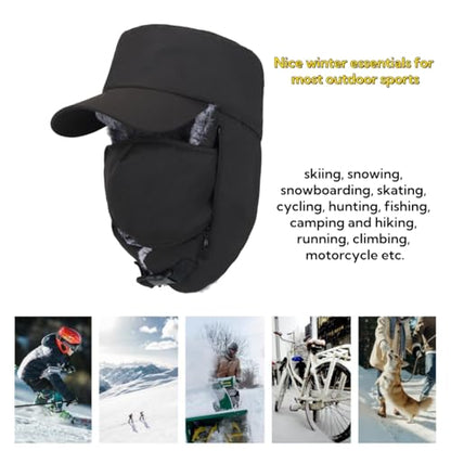 Trapper Hat Warm Faux Fur Winter Cap with Ear Flaps Windproof Waterproof Snow Ski Hats for Men Women Cold Weather - color: Black