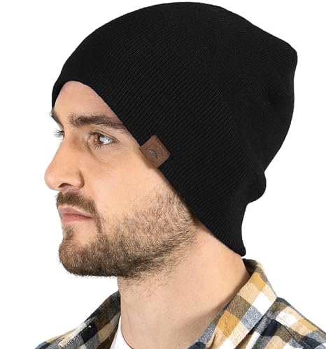 Tough Headwear Knit Beanie Hat - Stretch Fit Winter Hats for Men - Breathable Beanie for Women - Durable Acrylic Winter Cap - color: Black