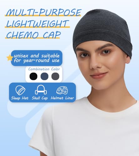 Cotton Skull Cap Sleep Cap Beanie Helmet Liner for Men Women - color: Set A-black,dark Gray,navy