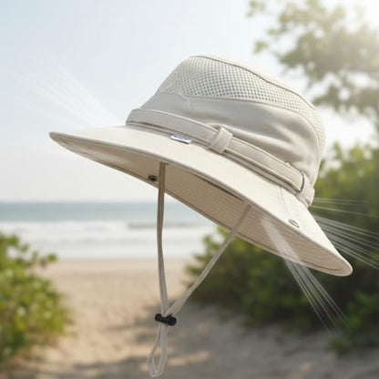 Men’s UV Sun Hat, Breathable Mesh Bucket Hat, Adjustable Chin Strap, Lightweight Foldable Outdoor Fishing Hiking Hat - color: #B32 Khaki, size: 7 1/4-7 5/8