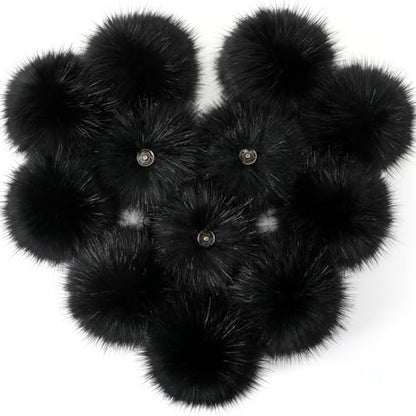 Juinte 4 Pcs 6 Inch Large Fur Pom Pom Balls for Hats, Light Black - color: Light Black