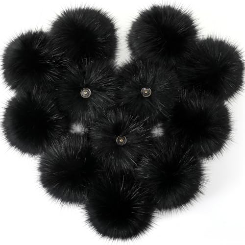 Juinte 12 Pcs 6 Inch Large Fur Pom Pom Balls for Hats, Light Black - color: Light Black