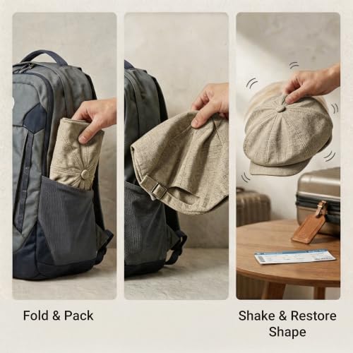 ZLYC Newsboy Cap for Men Summer Flat Cap Lightweight Beret Hat - color: Buckle Beige