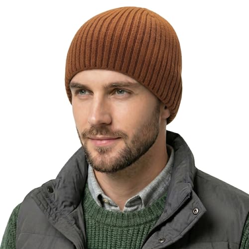 ZLYC Men Winter Knit Fisherman Beanie Hat Fashion Warm Daily Skull Cap - color: Solid Brown