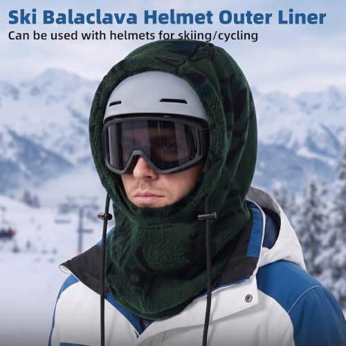 Ski Mask Balalclava Windproof Face Mask Warm Fleece Neck Cover for Cold Weather Helmet Hood for Men & Women - color: Green Print