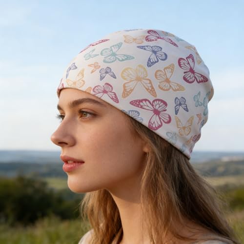 Unisex Stretch Knit Beanie Hat - color: Retro Butterfly