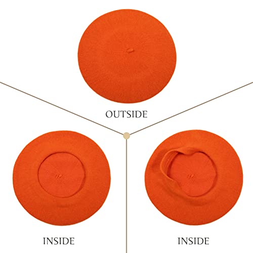 Women French Wool Beret Hats - Solid Color Classic Beanie Winter Cap - color: Orange